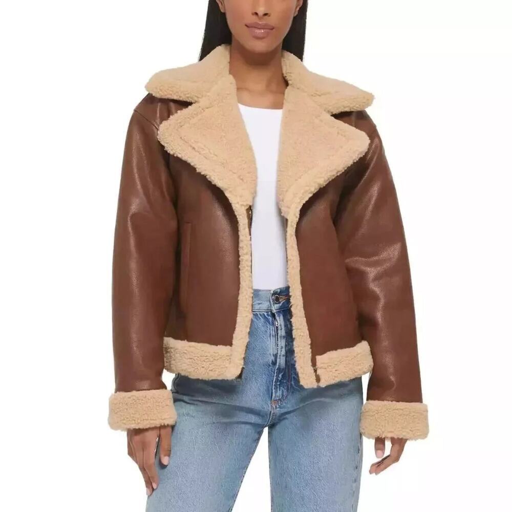 NWT Levi's Women's Faux Leather Sherpa Trim Trucker Jacket